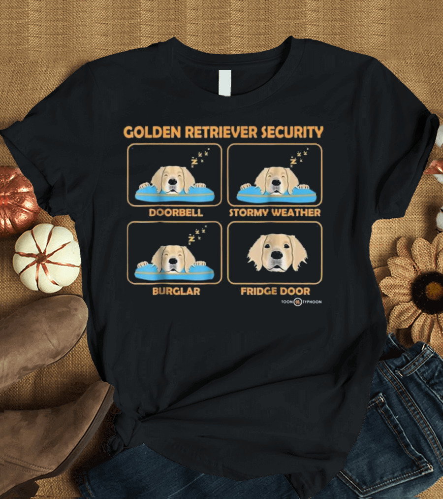 Golden Retriever Security Doorbell Stormy Weather Burglar Fridge Door T-Shirt