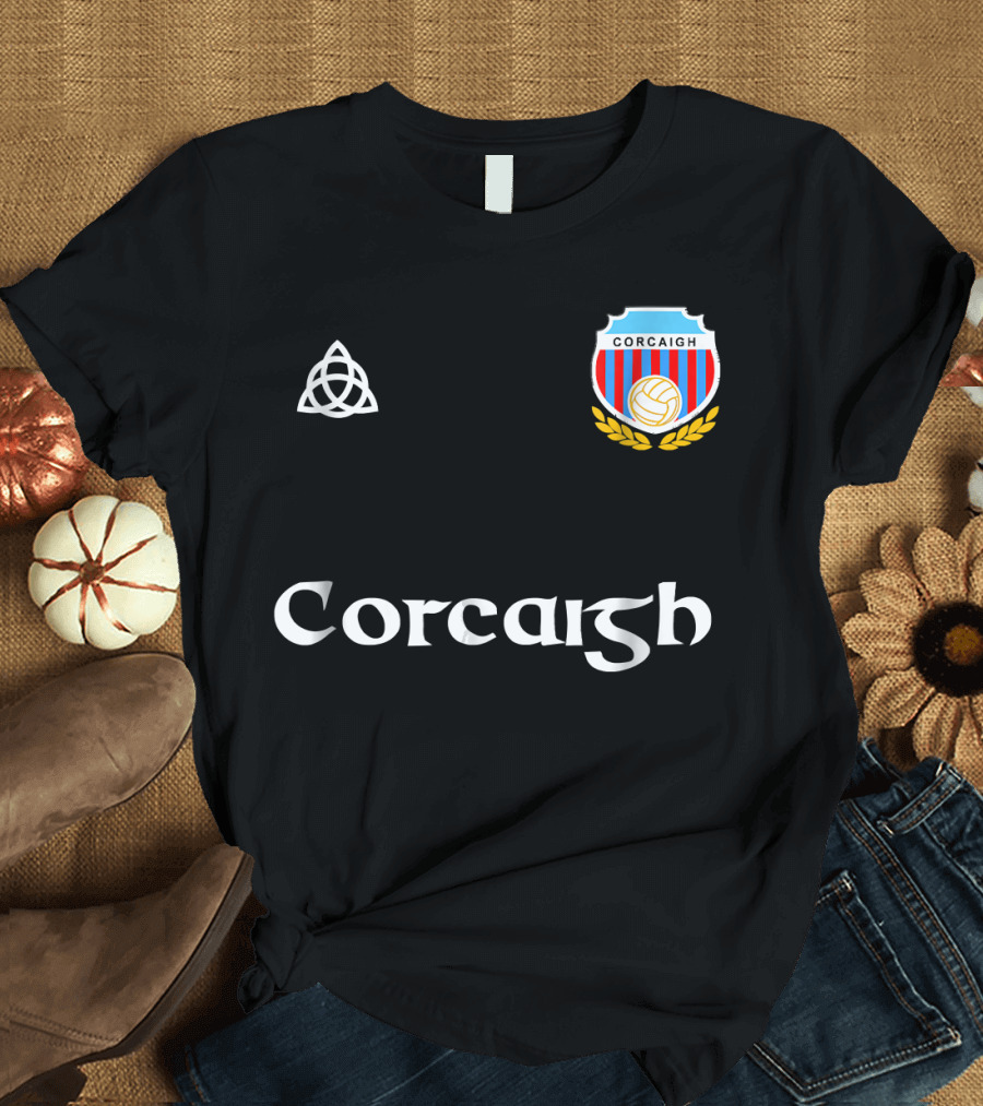 Corcaigh Gaelic Football Jersey Emblem with Crest and Triquetra T-Shirt