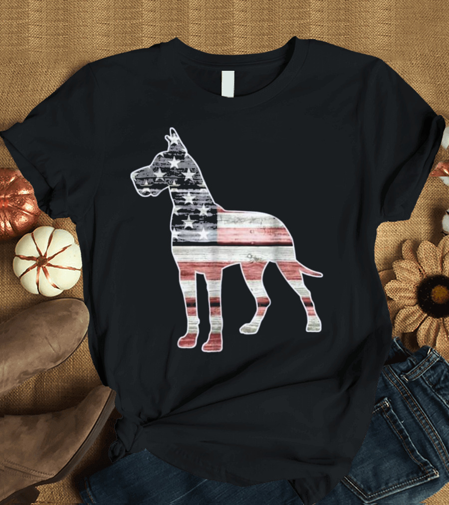 Great Dane Dog with American Flag T-Shirt