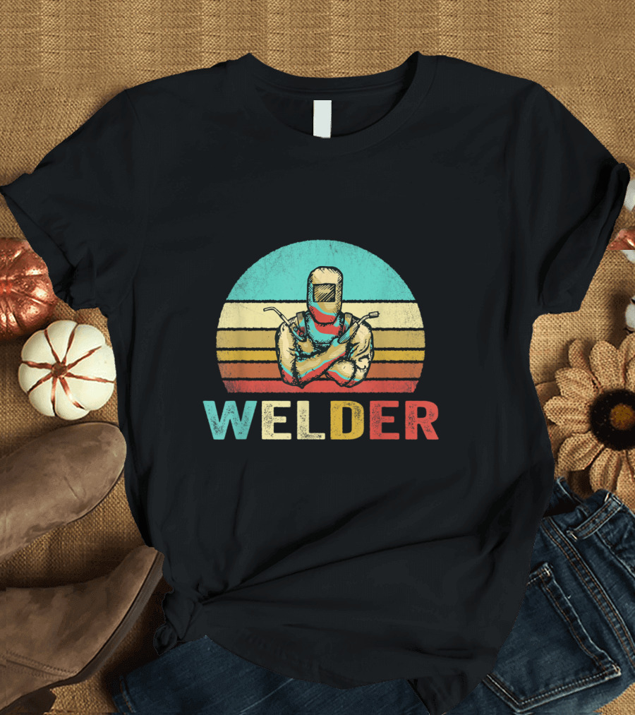 Welder Retro Welding Helmet Vintage Sunset Stripes T-Shirt