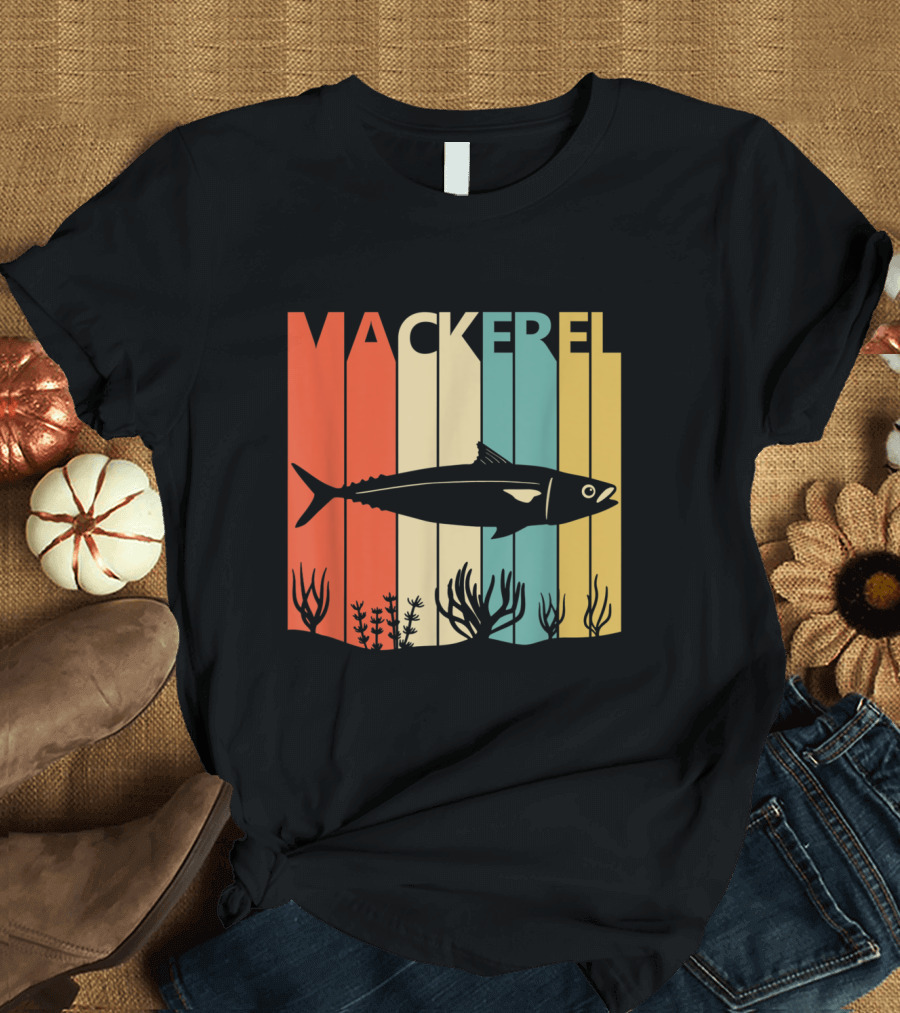 Vintage Mackerel Bold Stripes Retro Sea Life T-Shirt