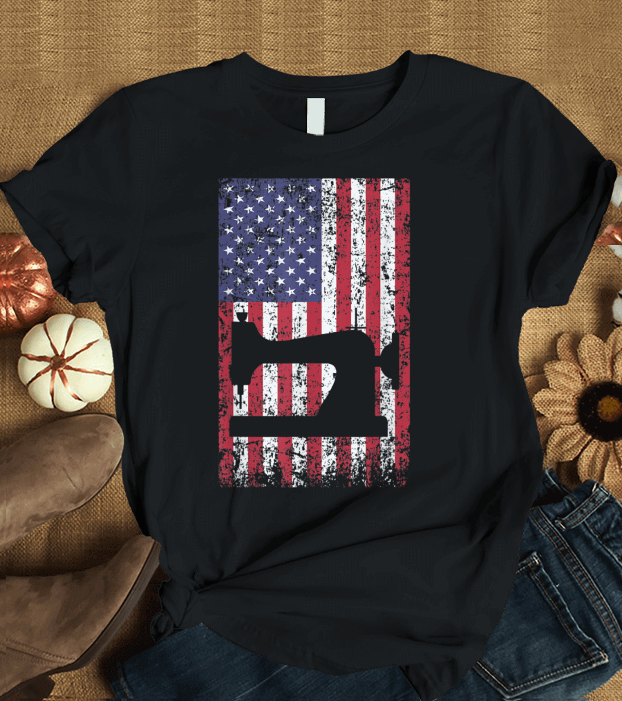 American Flag Sewing Machine T-Shirt