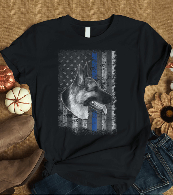 T-Shirt: Thin Blue Line American Flag German Shepherd Police T-Shirt Thin Blue Line American Flag German Shepherd Police T-Shirt