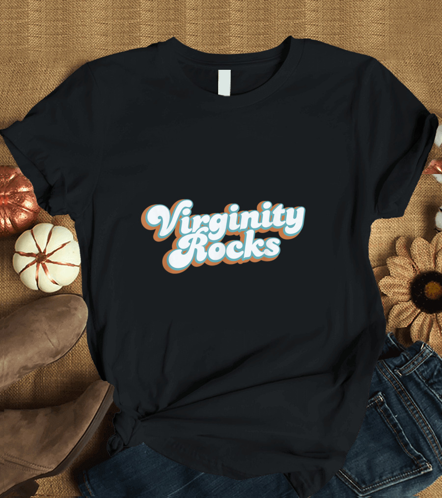 Virginity Rocks Vintage 60s 70s 80s Style Retro Typography T-Shirt