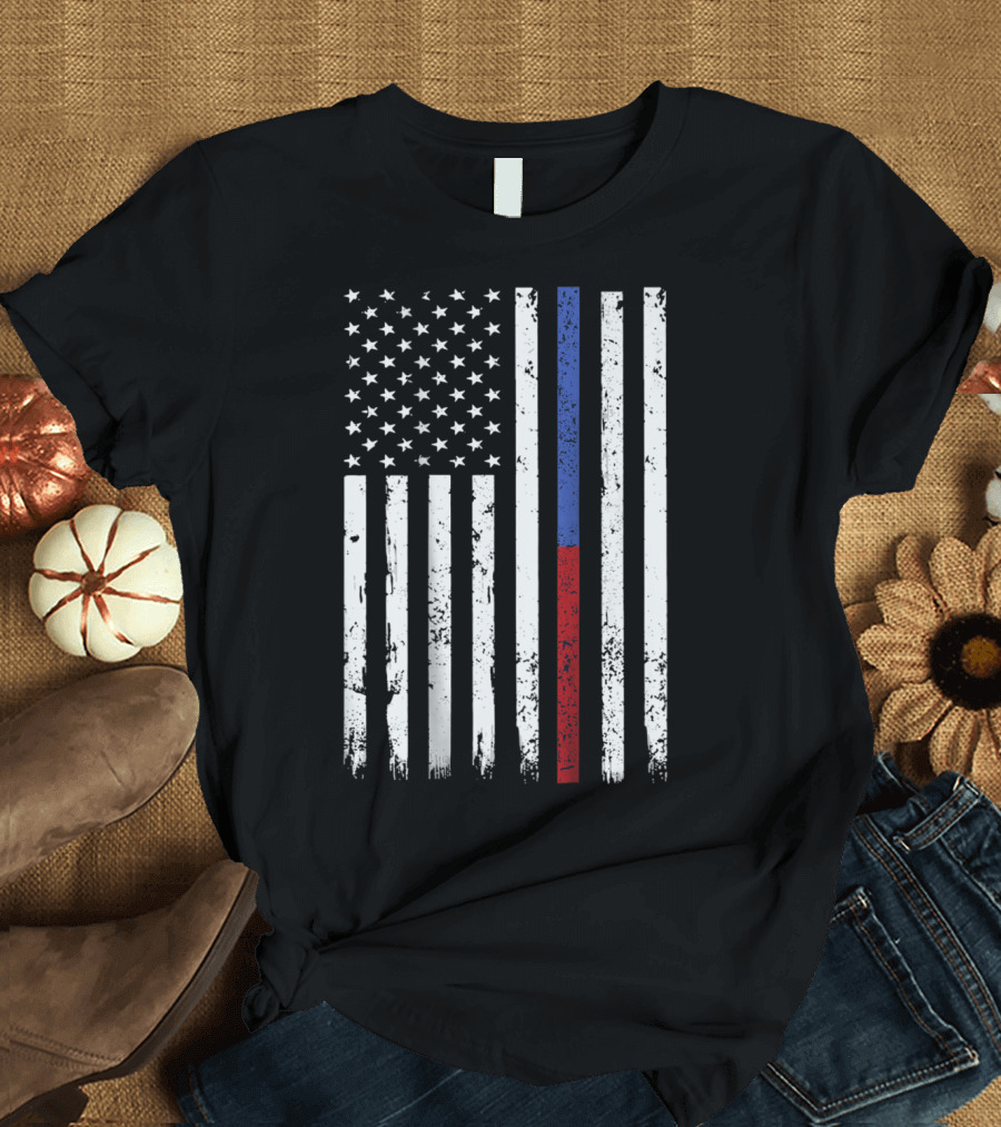 Thin BlueRed Line American Flag Police and Firefighter T-Shirt