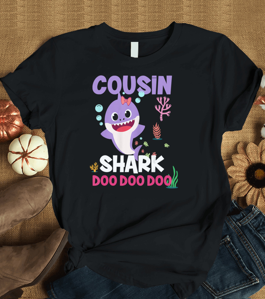 Cousin Shark Doo Doo Doo Purple Shark Bubbles Coral Sea Plants T-Shirt