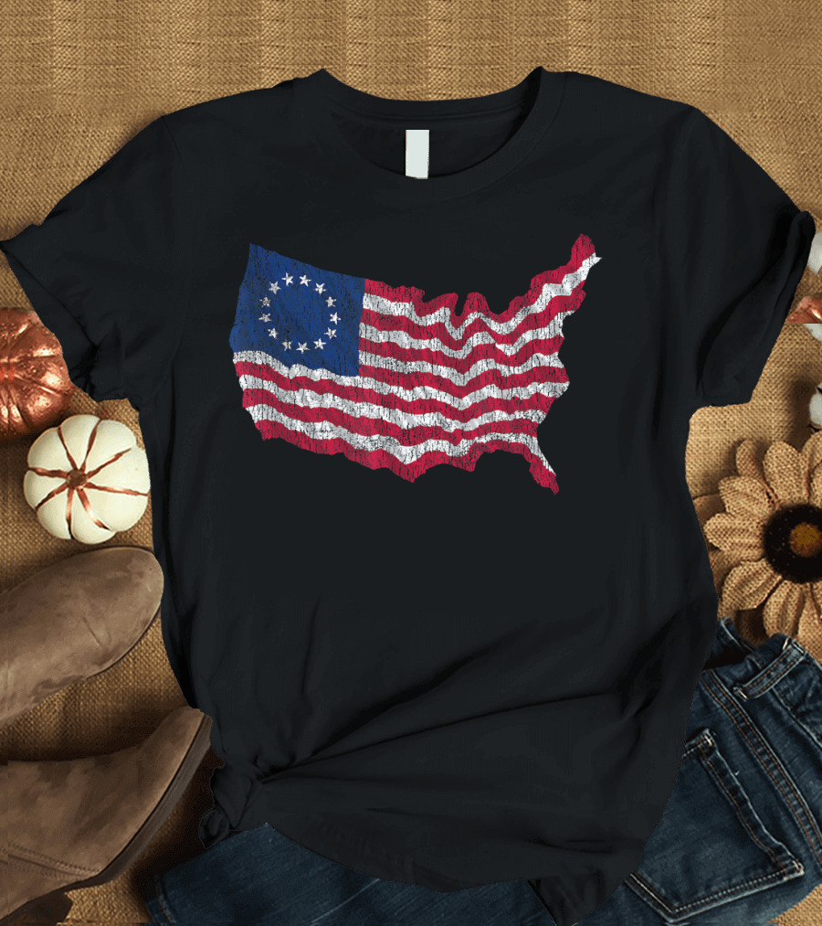 Betsy Ross Flag Shaped as USA Map T-Shirt