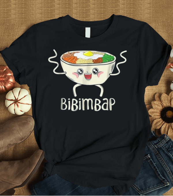T-Shirt: Bibimbap Smiling Bowl Cartoon Korean Food T-Shirt Bibimbap Smiling Bowl Cartoon Korean Food T-Shirt