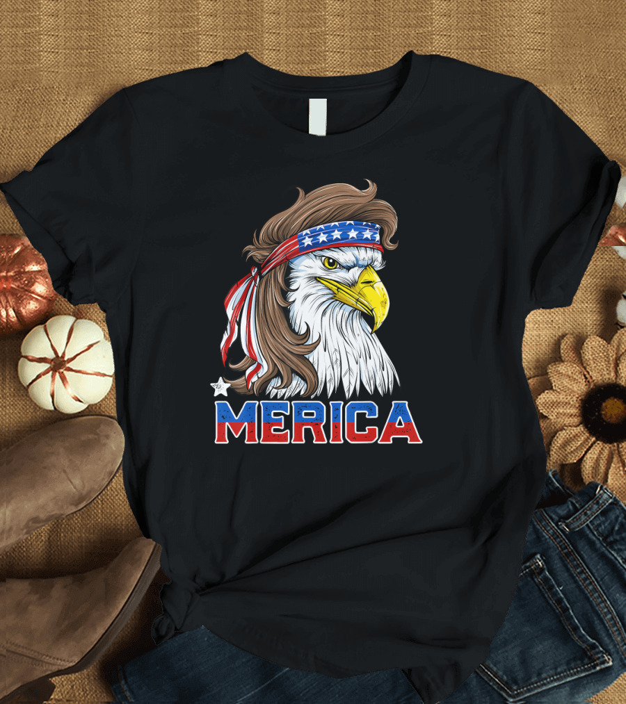 Merica Eagle Mullet American Flag Headband 4th of July T-Shirt