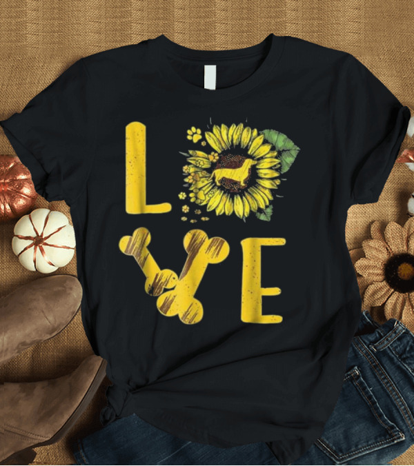 T-Shirt: Love Dachshund Dog Paw Bones Sunflower T-Shirt Love Dachshund Dog Paw Bones Sunflower T-Shirt