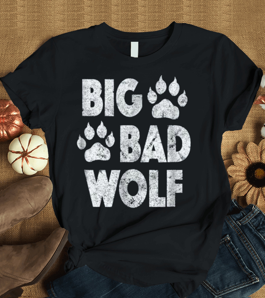 Big Bad Wolf Halloween Costume Paw Prints T-Shirt
