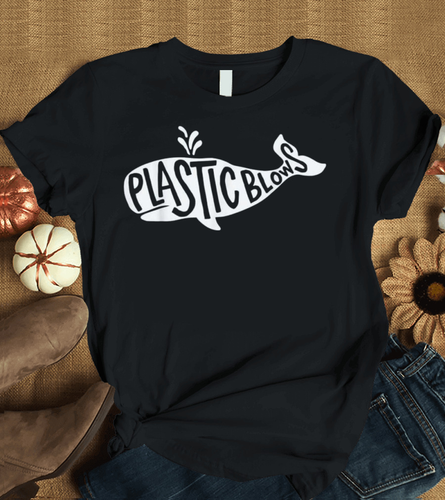 Earth Day Whale Plastic Blows Message T-Shirt