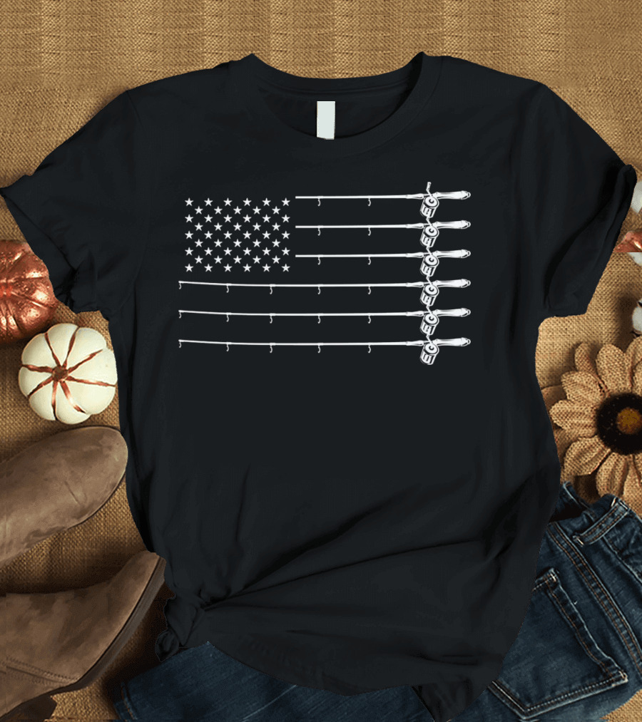 Fishing Rods American Flag Design Perfect for Fishing Lover T-Shirt