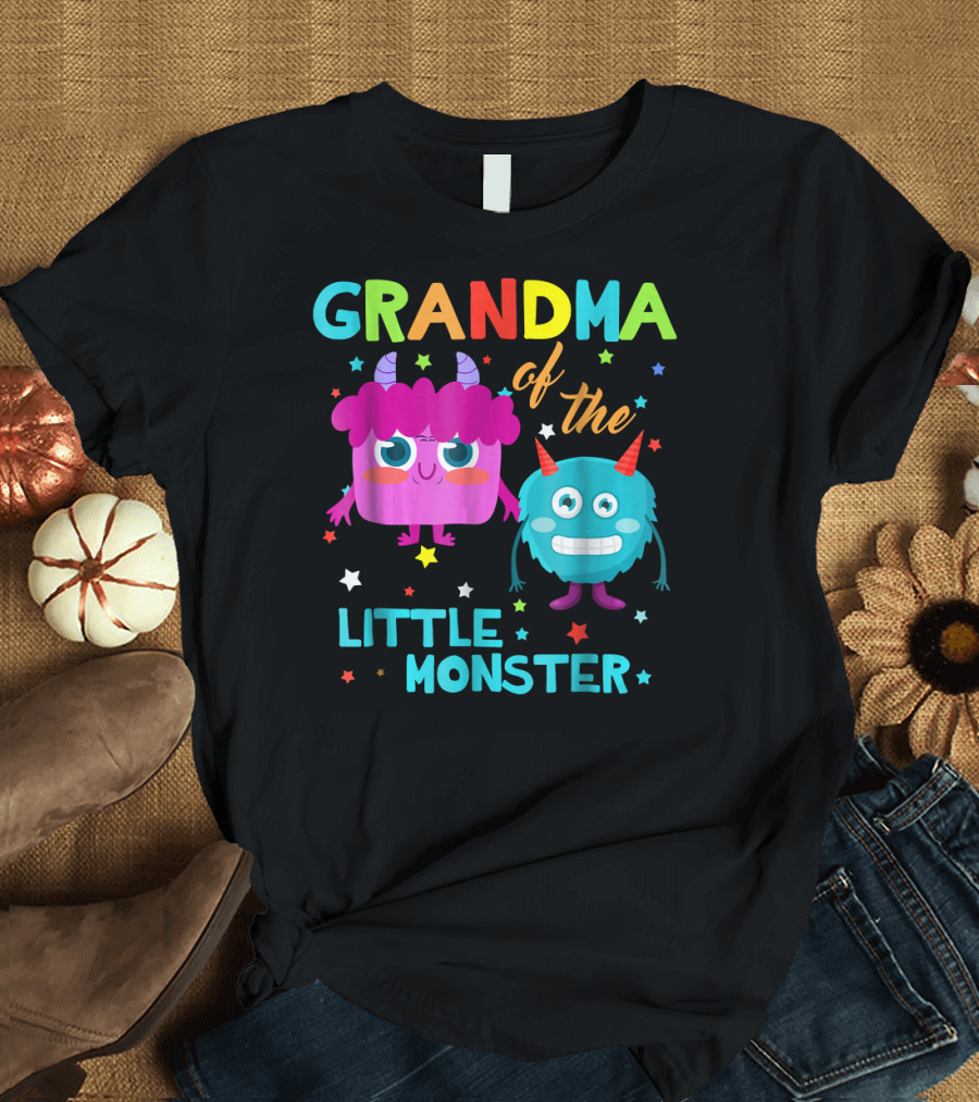 Grandma of the Little Monster Birthday Family Colorful Starry Cute Creatures T-Shirt