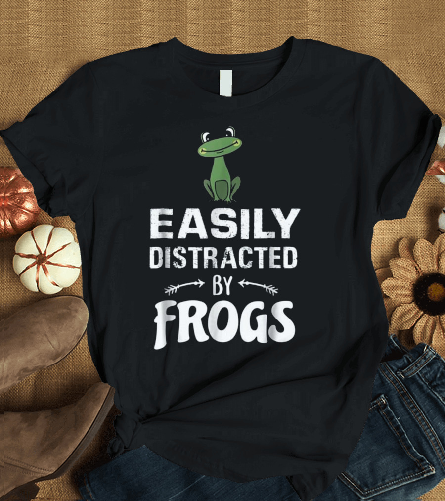 Easily Distracted By Frogs Green Cartoon Frog Curious Playful T-Shirt