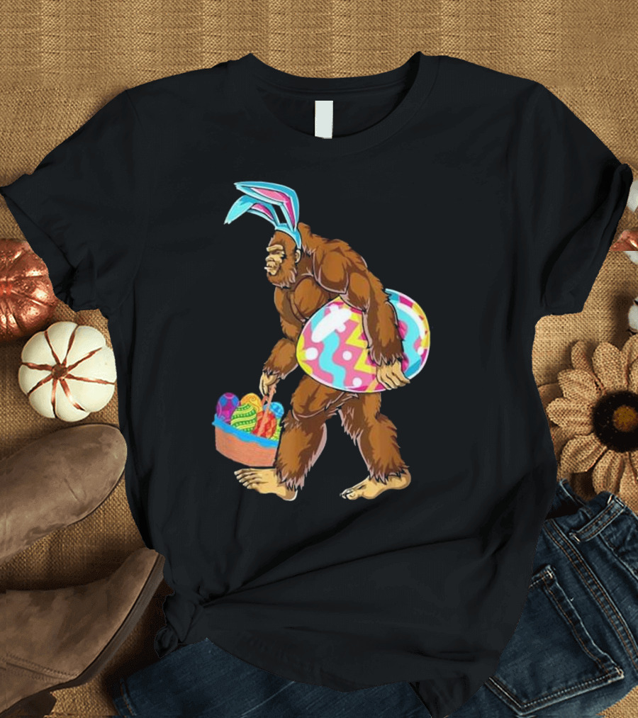 Bigfoot Easter Bunny with Colorful Eggs T-Shirt