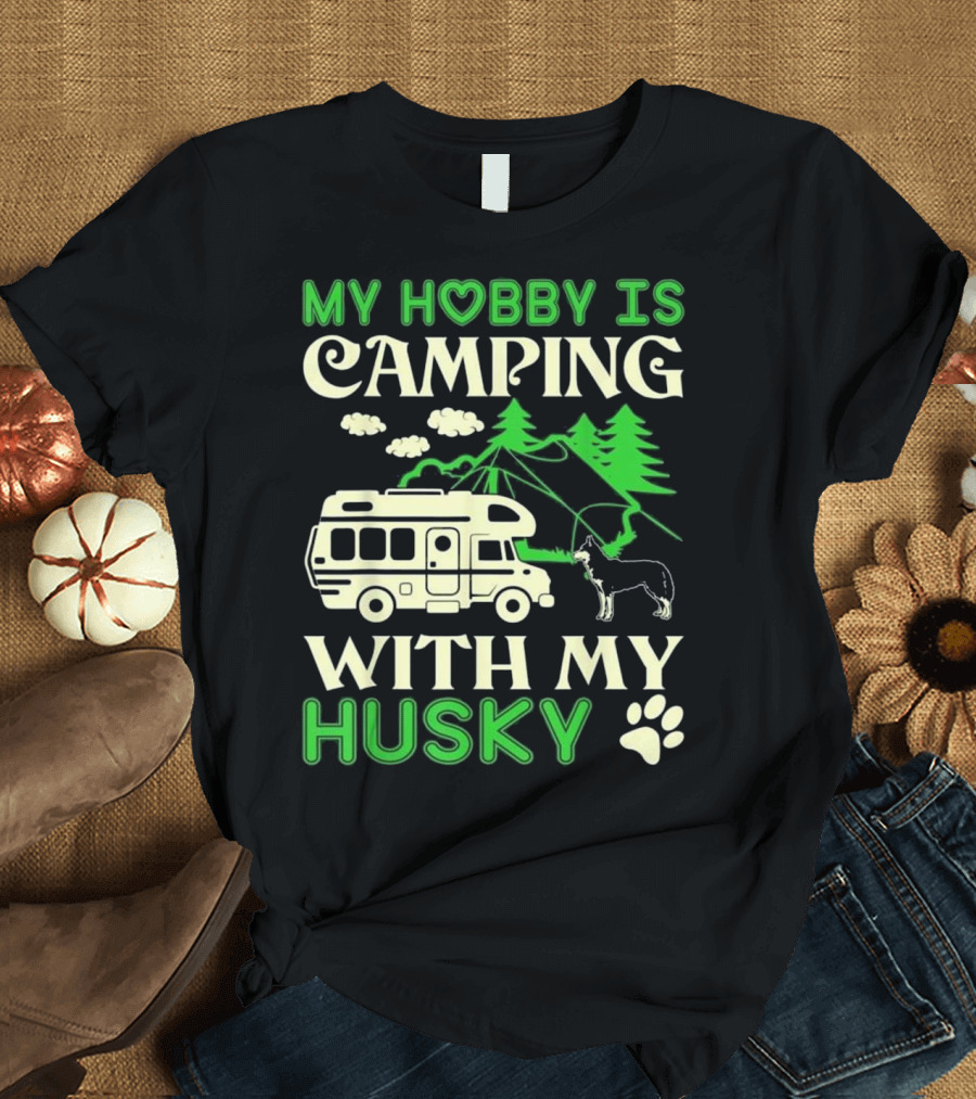 Camping Adventure with My Husky and RV in Nature T-Shirt