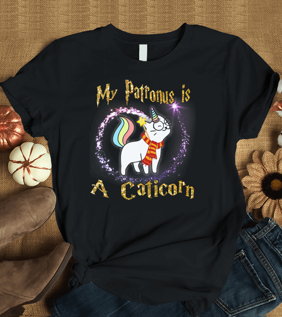 My Patronus Is a Caticorn with Magic Sparkle Potion and Scarf T-Shirt
