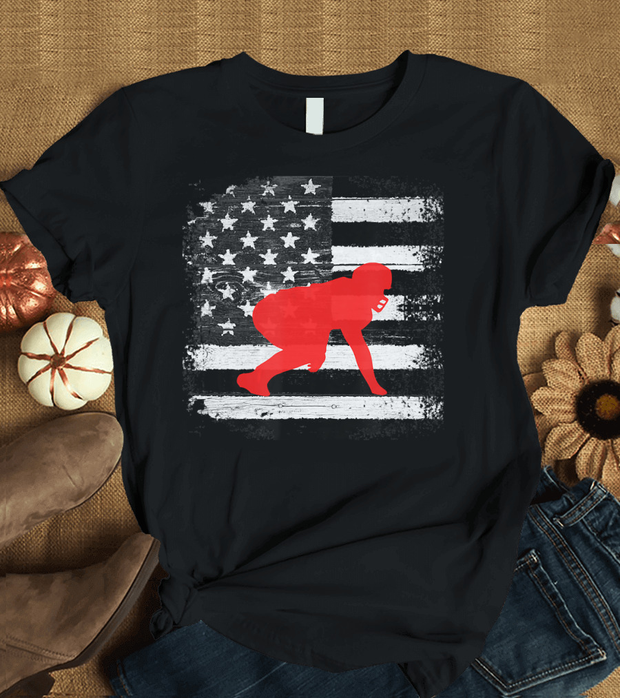 Great Vintage Lineman American Flag Grunge T-Shirt