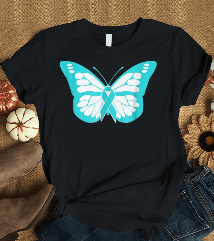Ribbon Butterfly Teal Awareness Allergic Reaction Foo T-Shirt