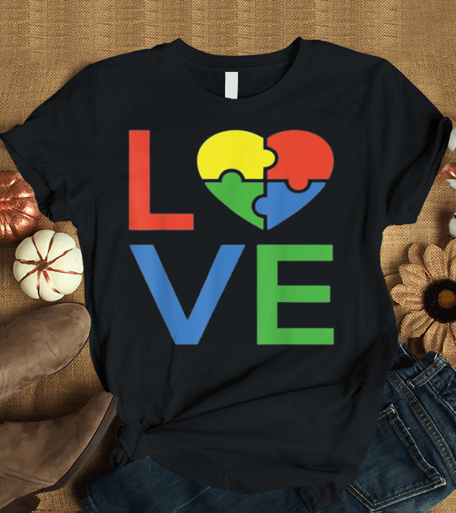 I Love Puzzles Autism Awareness Heart Puzzle Pieces T-Shirt