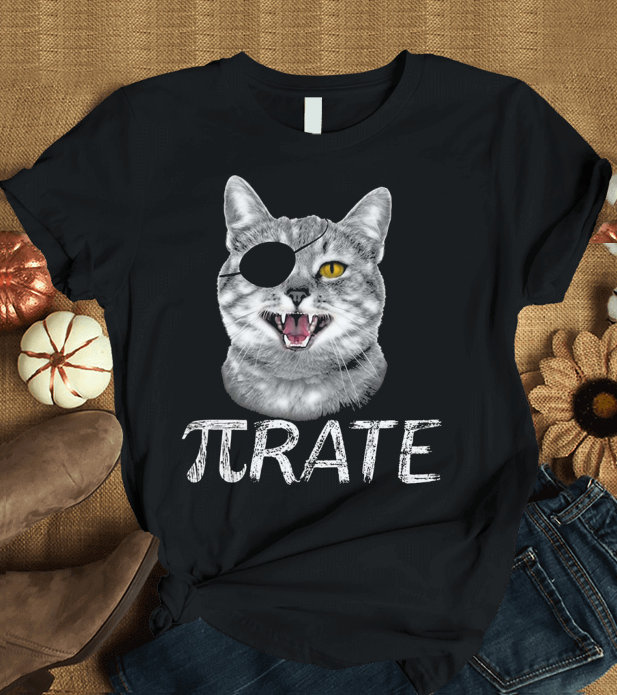 Pi Rate Cat Math Geek Funny Pi Day Pirate Cat T-Shirt