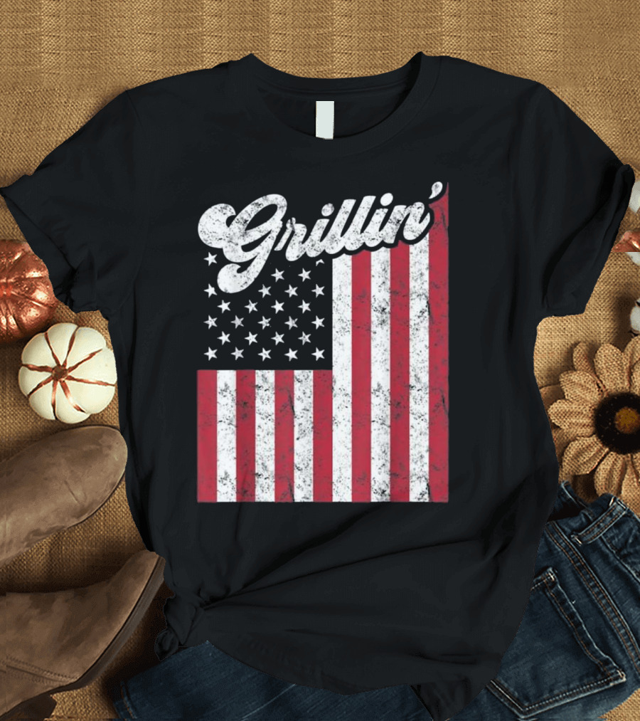 Grillin Memorial Day BBQ Summer Cookout American Flag T-Shirt