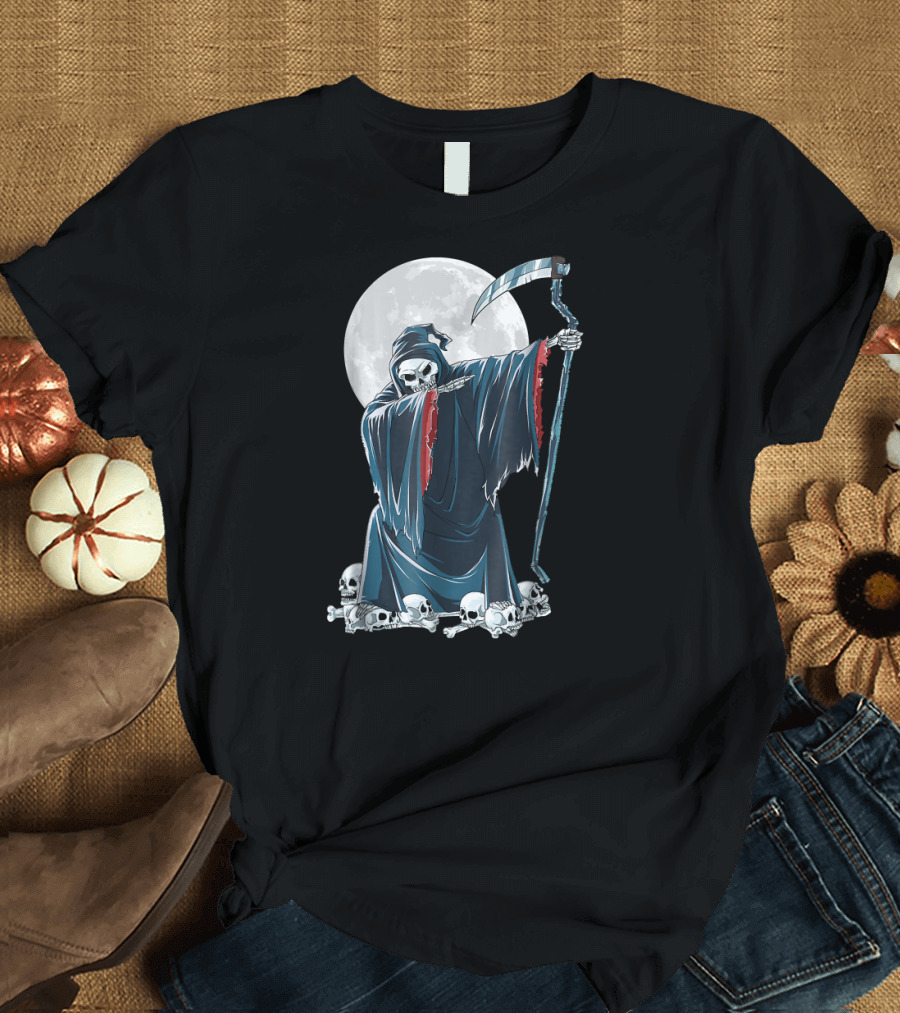 Grim Reaper Skeleton Dabbing Moon Scene T-Shirt