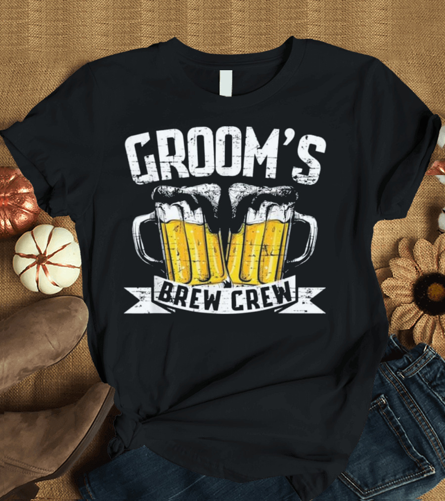 Groom's Brew Crew Funny Bachelor Party Beer Mugs T-Shirt