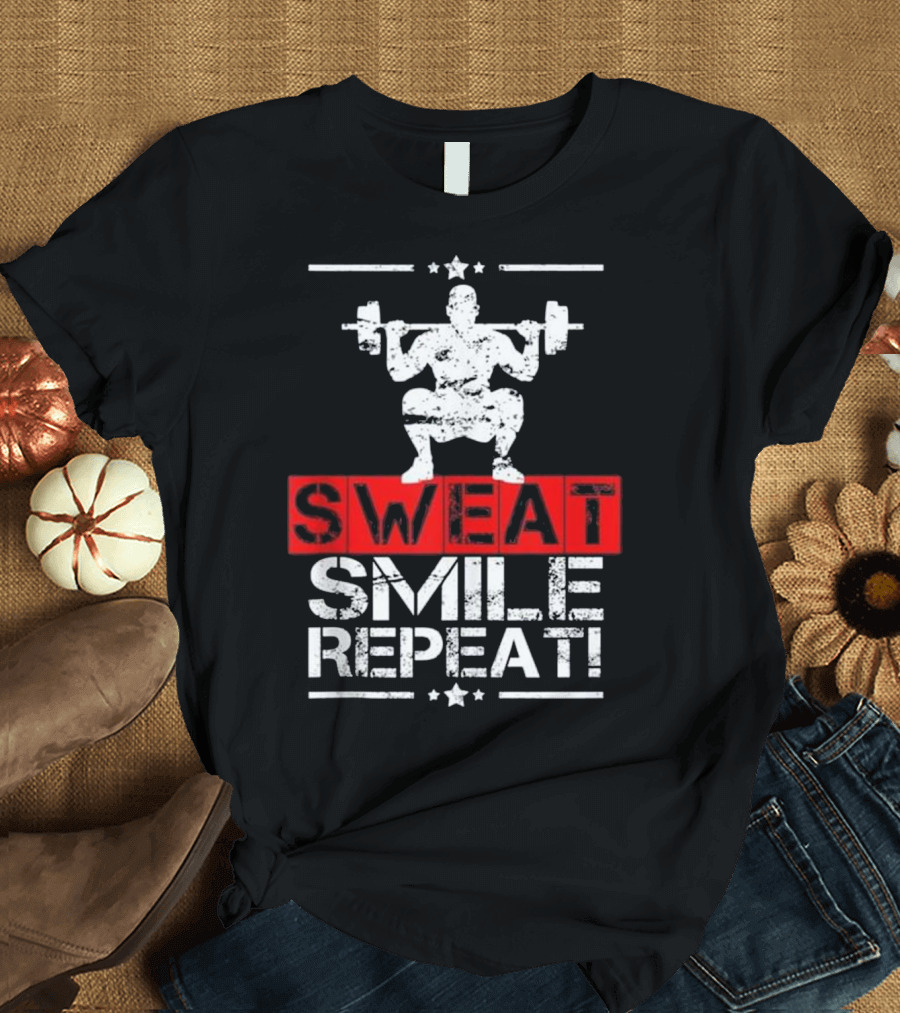 Sweat Smile Repeat Mens Bodybuilding Workout Motivation T-Shirt