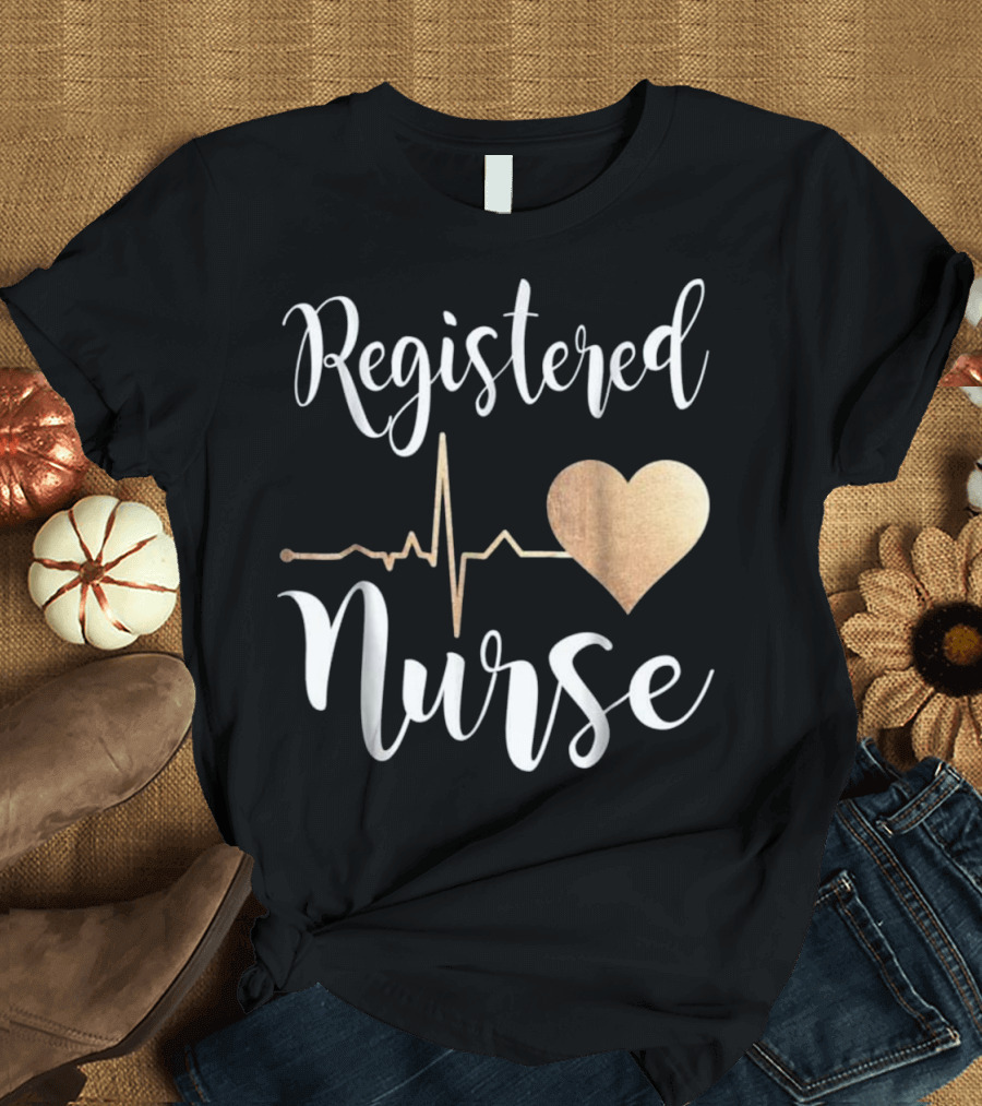 Registered Nurse Heartbeat Gold Heart T-Shirt