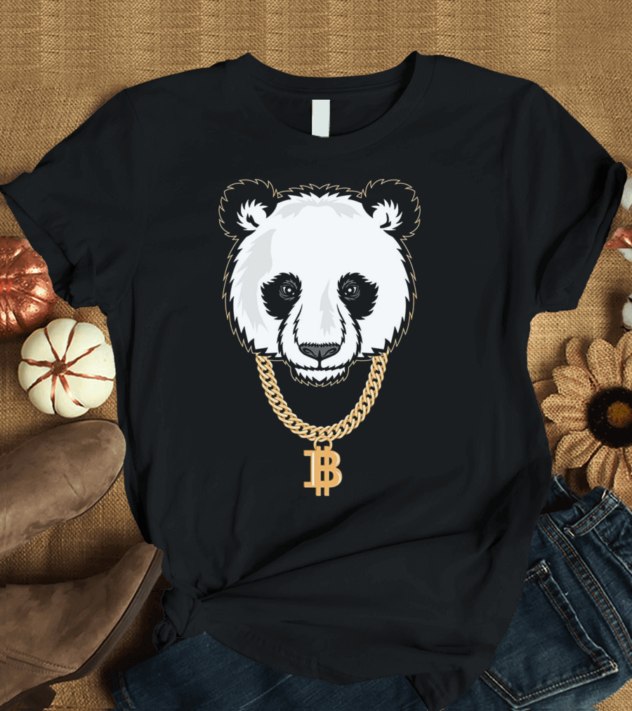 Gangster Panda with Bitcoin Necklace Cryptocurrency Humor T-Shirt