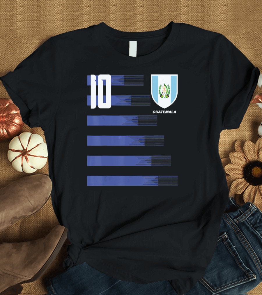 Guatemala Guatemalteco Futbol Soccer Number 10 Shield Blue Stripes T-Shirt