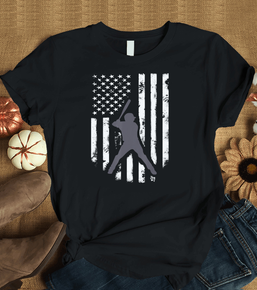 American Flag Baseball Cool Distrressed Batter T-Shirt
