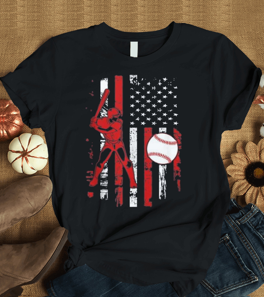 American Flag Baseball Batter Patriotic Sport T-Shirt