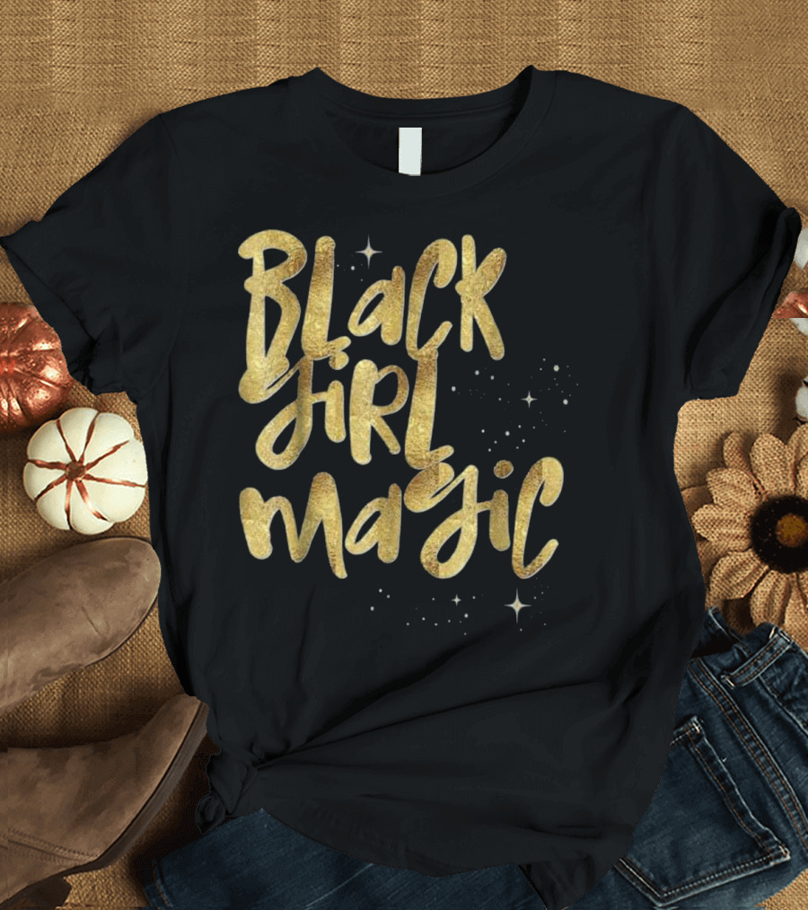 Black Girl Magic Stars Gold African Text T-Shirt