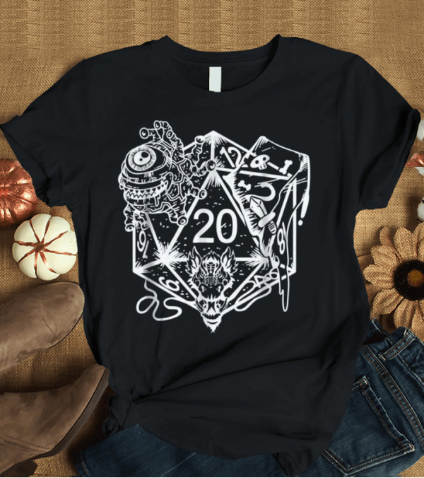 T-Shirt: Dungeons Dice 20 Beholder Sword Skull Iconic Roll T-Shirt Dungeons Dice 20 Beholder Sword Skull Iconic Roll T-Shirt