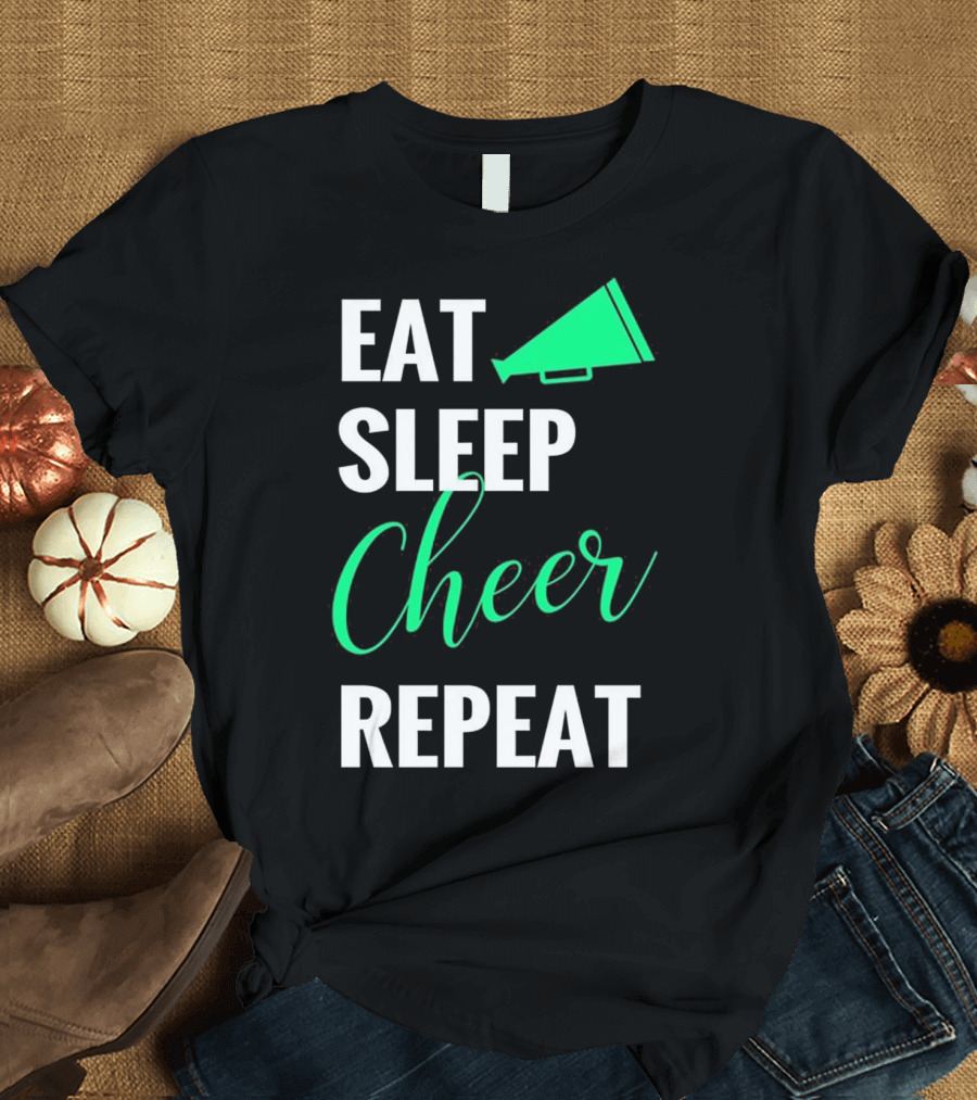Eat Sleep Cheer Repeat Cheerleader Megaphone T-Shirt