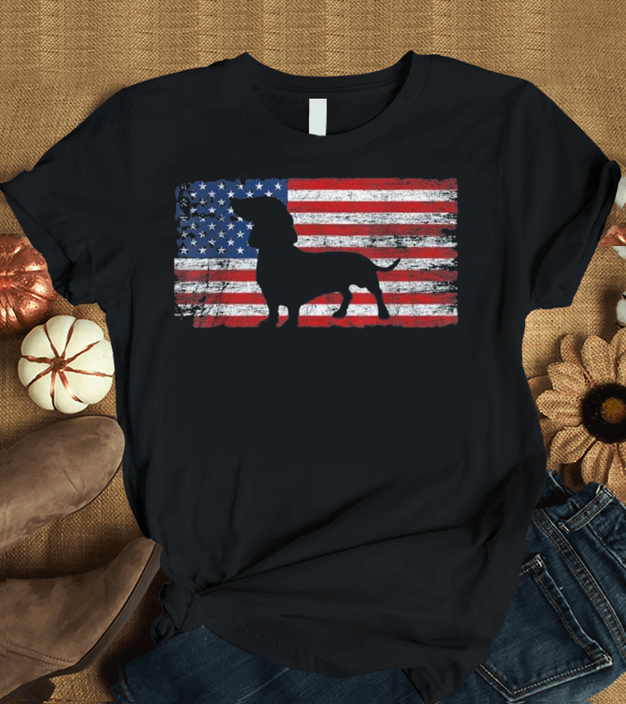 American Flag Dachshund Dog Lover 4th of July Patriotic T-Shirt