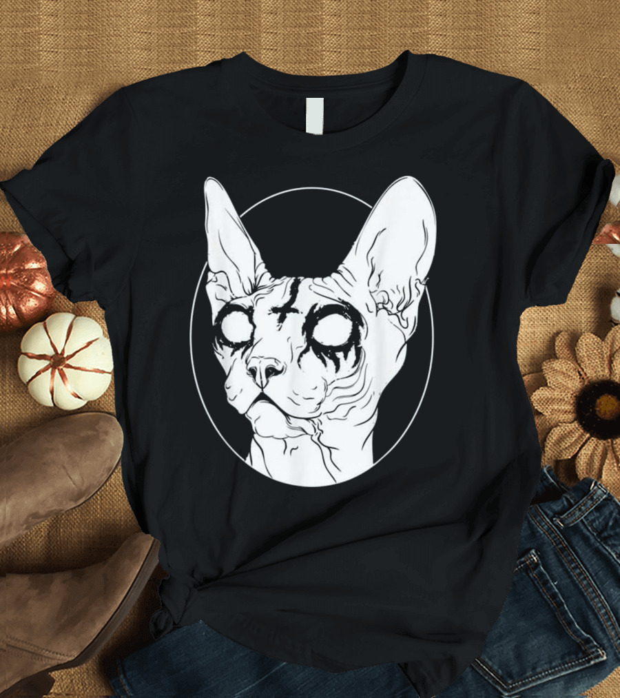 Black Metal Sphynx Cat Goth Death Met Occult Symbolism T-Shirt