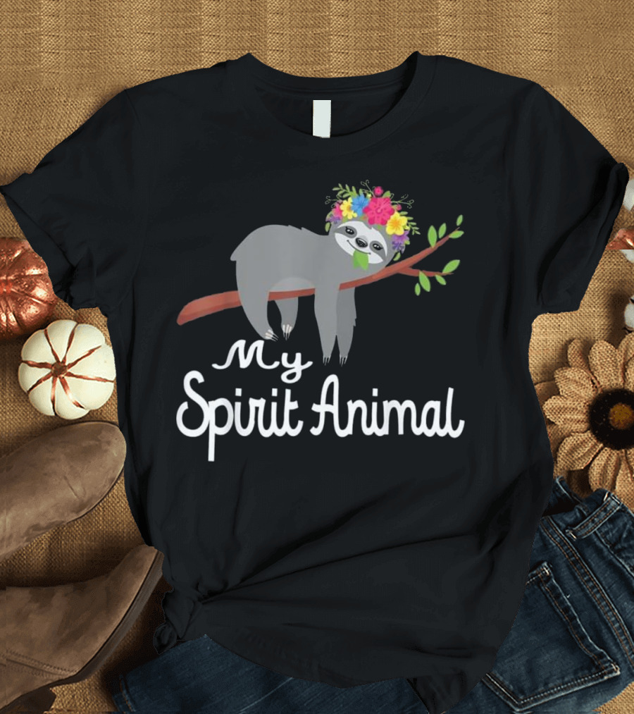 My Spirit Animal Sloth with Flower Crown on Branch T-Shirt