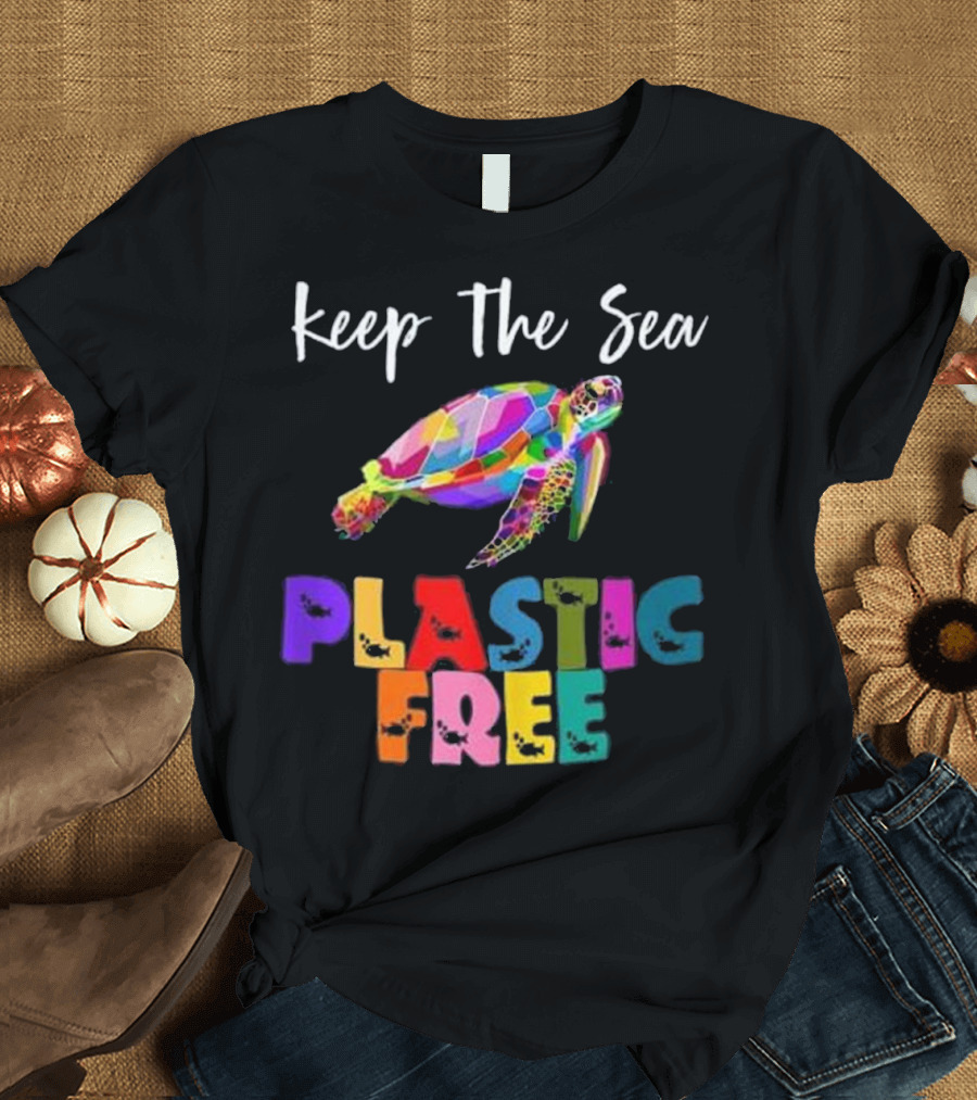 Keep The Sea Plastic Free Colorful Turtle T-Shirt