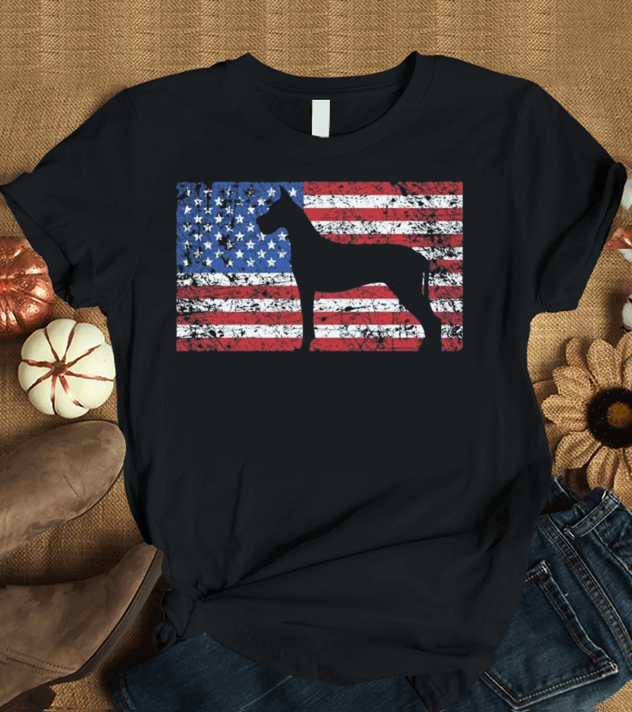 American Flag Great Dane Dog 4th of July Patriotic T-Shirt