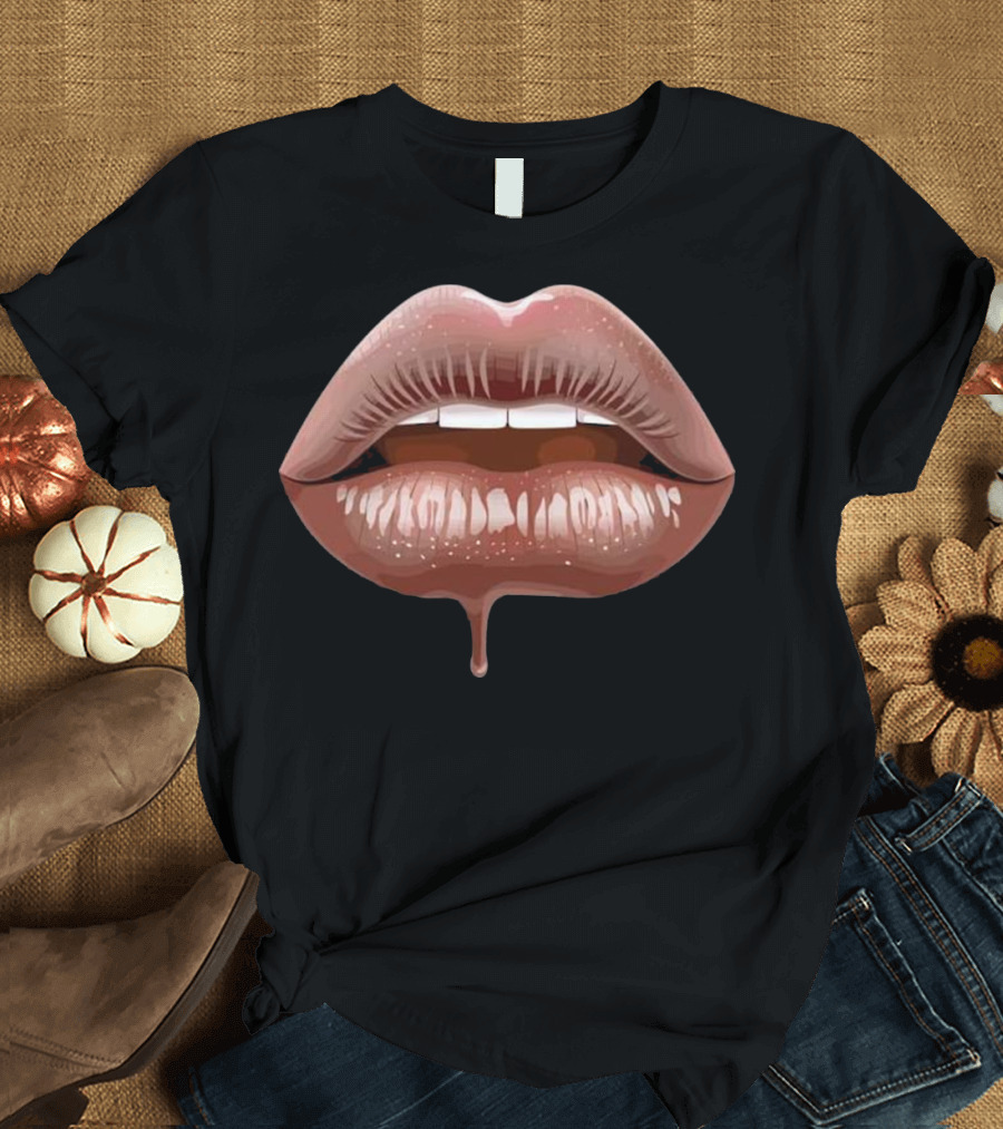 Rose Gold Glossy Lips Dripping Kiss T-Shirt