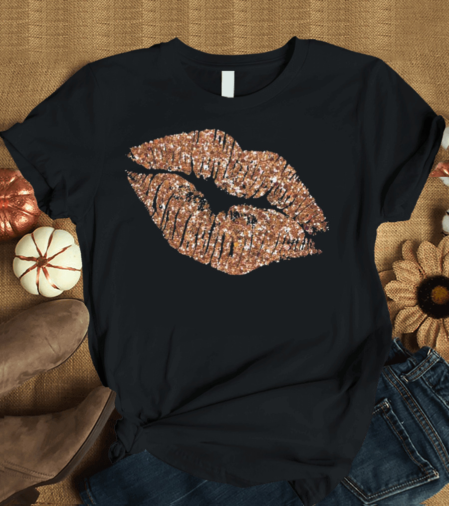Rose Gold Lips with Faux Glitter Effect Glam Sparkle T-Shirt