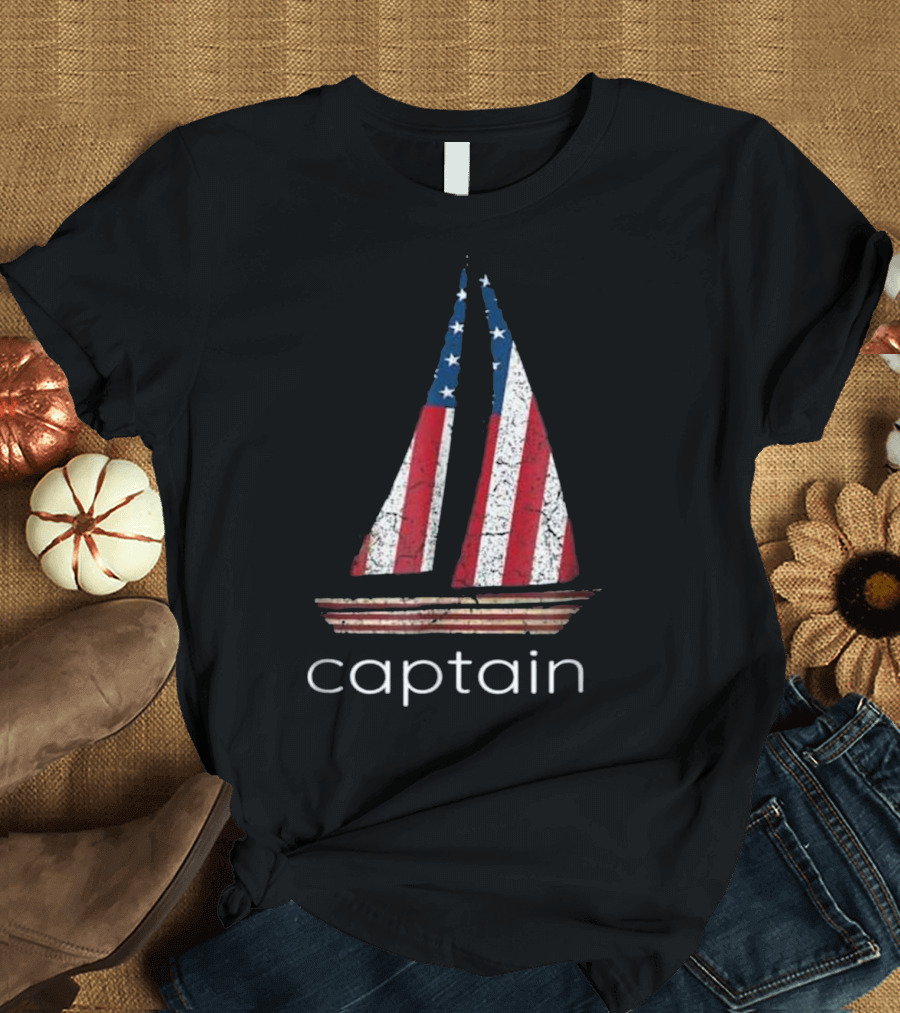 Captain American Flag Sailboat Vintage T-Shirt