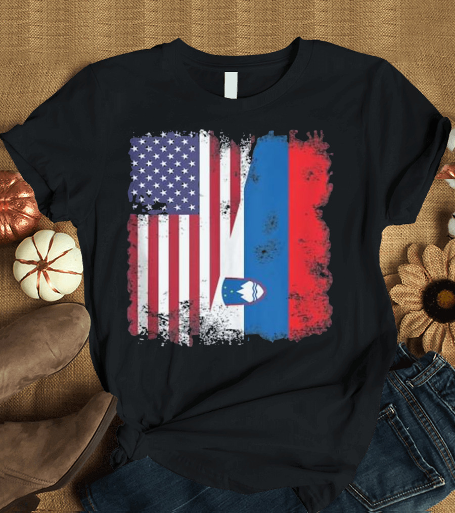 Half Slovene Slovenian American Flag T-Shirt