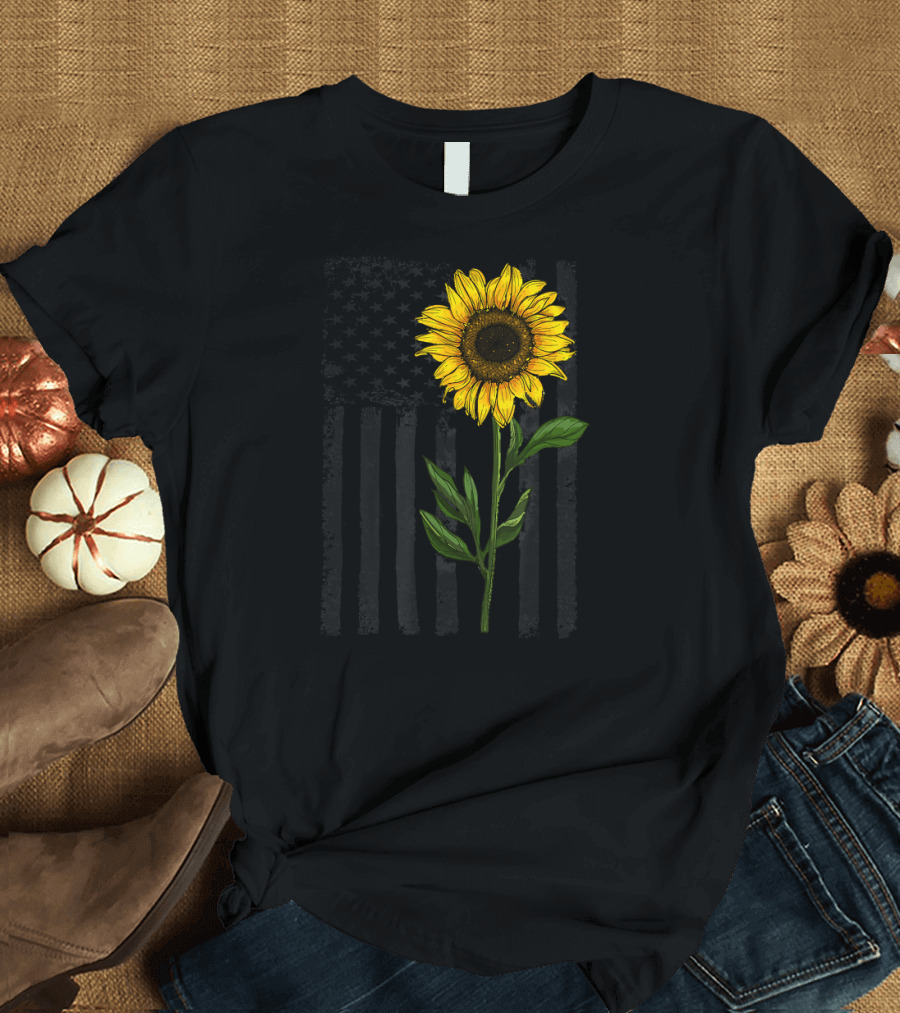 American Flag Sunflower Hippie Vintage Vibes T-Shirt