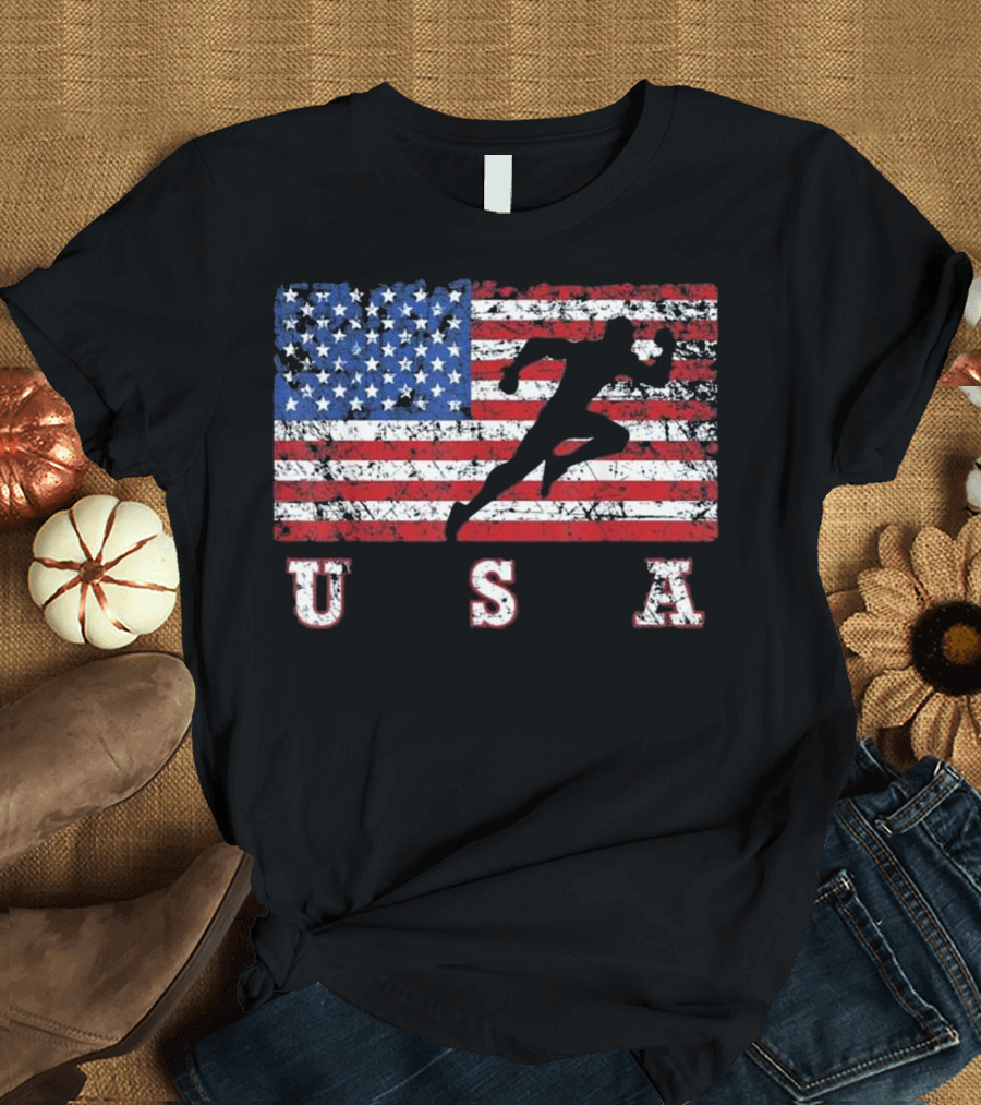 USA American Flag Track and Field Runner T-Shirt