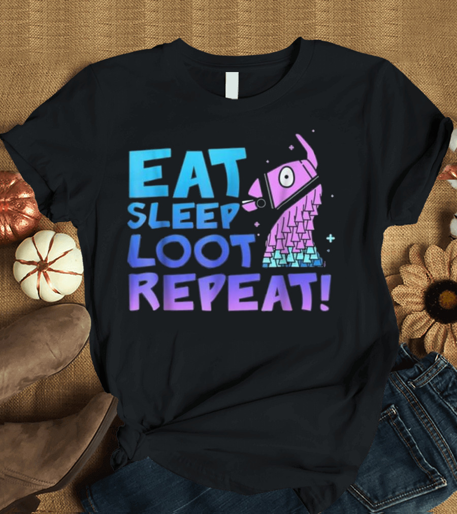 Eat Sleep Loot Repeat Llama Fortnite Inspired Gaming T-Shirt